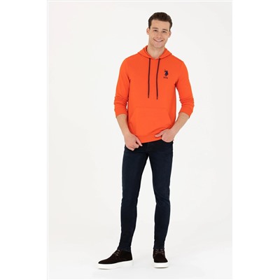 Erkek Oranj Kapüşonlu Basic Sweatshirt