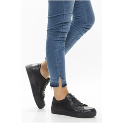 Deripabuc Hakiki Deri Siyah Siyah Kadın Deri Sneaker Trc-0686 TRC-0686
