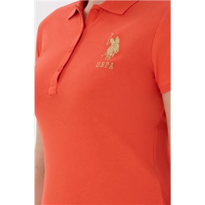 Kadın Nar Çiçeği Polo Yaka Mini Boy Örme Elbise