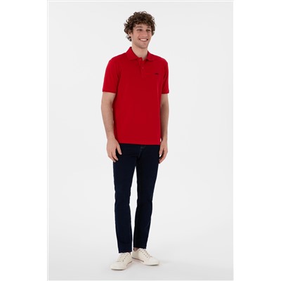Erkek Regular Fit Polo Yaka Kırmızı Basic Tişört