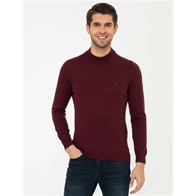 Bordo Slim Fit Yarım Balıkçı Basic Triko Kazak
