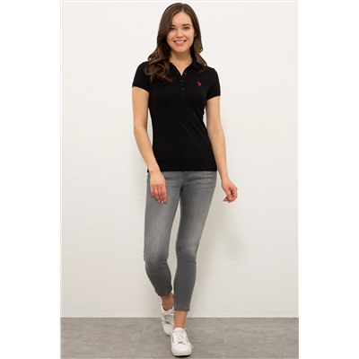 Kadın Siyah Basic Polo Yaka Tişört