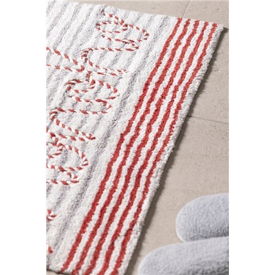 Fleuramour Banyo Paspas - Beyaz/Kırmızı/Gri - 50x80 cm