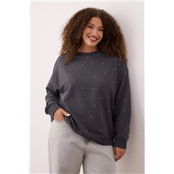 Antrasit Kalın Taşlı Detaylı Örme Sweatshirt Büyük Beden Sweatshirt TBBAW24SW00000