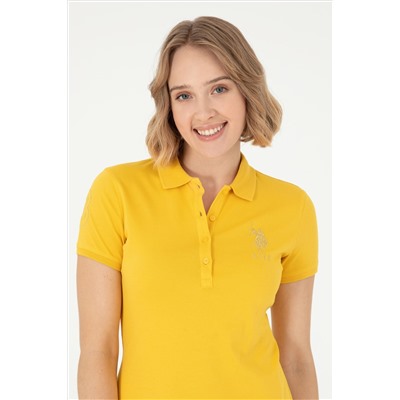 Kadın Safran Polo Yaka Mini Boy Örme Elbise