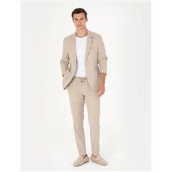 Açık Kahverengi Ekstra Slim Fit Keten Karışımlı Takım Elbise