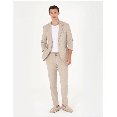 Açık Kahverengi Ekstra Slim Fit Keten Karışımlı Takım Elbise