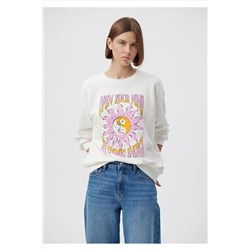 MaviBaskılı Beyaz Sweatshirt 1611975-80194