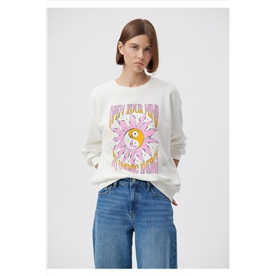 MaviBaskılı Beyaz Sweatshirt 1611975-80194