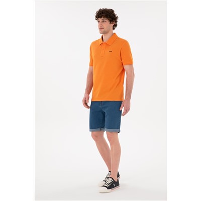 Erkek Regular Fit Polo Yaka Turuncu Basic Tişört