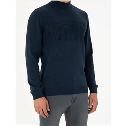 Lacivert Melanj Slim Fit Kazak