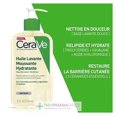Cerave Huile Lavante Moussante Hydratante - Peaux Normales à Très Sèches 236ml