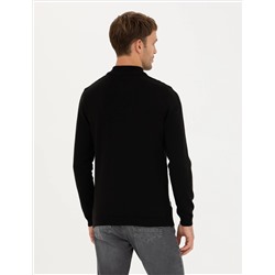 Siyah Slim Fit Fermuarlı Dik Yaka Triko Kazak