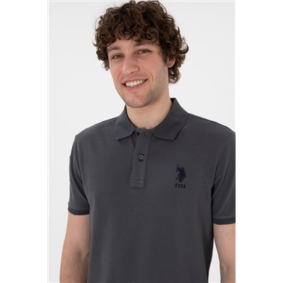 Erkek Slim Fit Polo Yaka Antrasit Basic Tişört