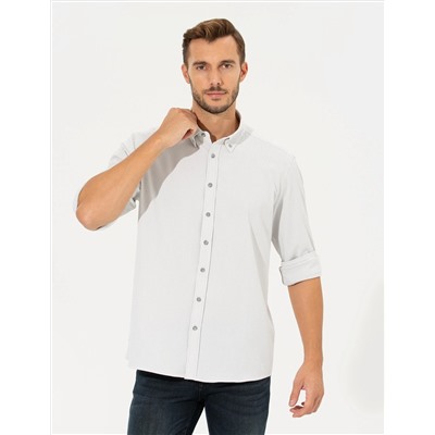 Açık Gri Slim Fit Uzun Kollu Gömlek