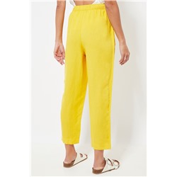 Pantalón relaxed fit de lino cintura alta - Amarillo