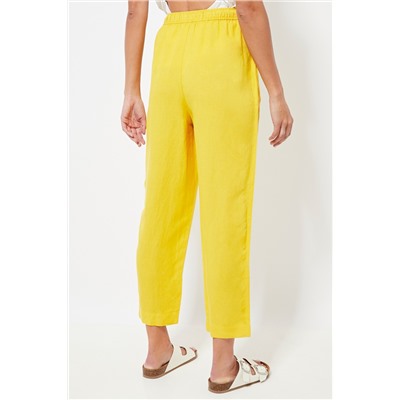 Pantalón relaxed fit de lino cintura alta - Amarillo