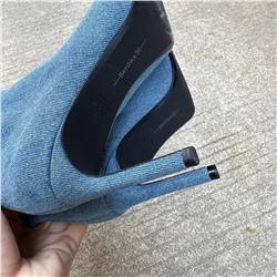 Bershk*a, трендовые полусапоги из денима с острым носком на высоком каблуке