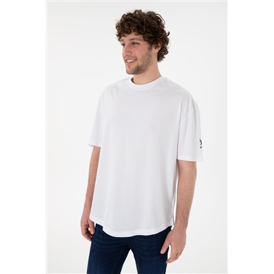 Erkek Long Fit Bisiklet Yaka Beyaz Basic Tişört