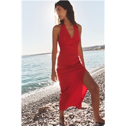 DRAPED MIDI DRESS LINEN BLEND