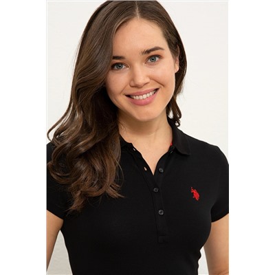 Kadın Siyah Basic Polo Yaka Tişört