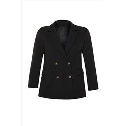 Siyah Oversize/Bol Kesim Astarlı Kruvaze Kapama Dokuma Blazer Ceket TBBSS24AG00002