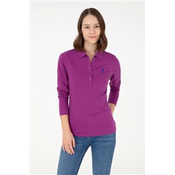Kadın Menekşe Basic Polo Yaka Sweatshirt