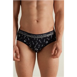 Slip aus Baumwolle mit Print und Logobund