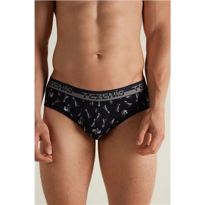 Slip aus Baumwolle mit Print und Logobund