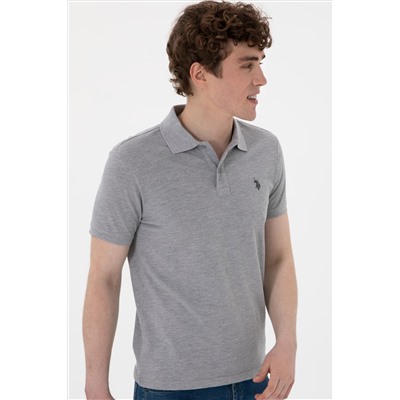 Erkek Slim Fit Polo Yaka Gri Melanj Basic Tişört