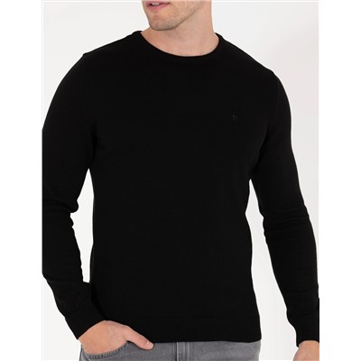 Siyah Slim Fit Bisiklet Yaka Basic Triko Kazak
