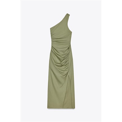 ASYMMETRIC MIDI DRESS WITH LINEN