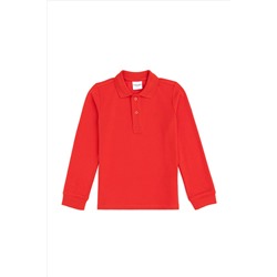 Erkek Çocuk Kırmızı Basic Polo Yaka Sweatshirt