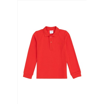 Erkek Çocuk Kırmızı Basic Polo Yaka Sweatshirt