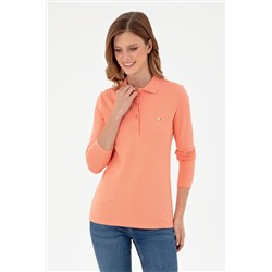 Kadın Somon Basic Polo Yaka Sweatshirt