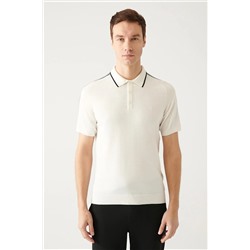 Avva Erkek Beyaz Polo Yaka Omuzu Çizgi Detaylı Ribanalı Standart Fit Normal Kesim Triko T-shirt A31y5114 A31Y5114