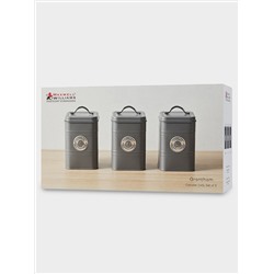 Набор банок для сыпучих продуктов, 3 пр, 1.45 л, h18 см, тёмно-серые, Grantham
