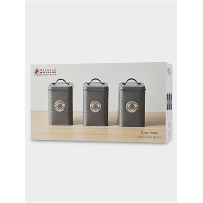 Набор банок для сыпучих продуктов, 3 пр, 1.45 л, h18 см, тёмно-серые, Grantham