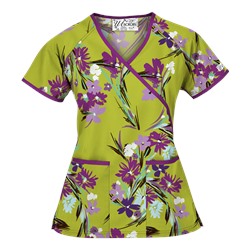 UA Island Bouquet Giddy Green Mock Wrap Scrub Top