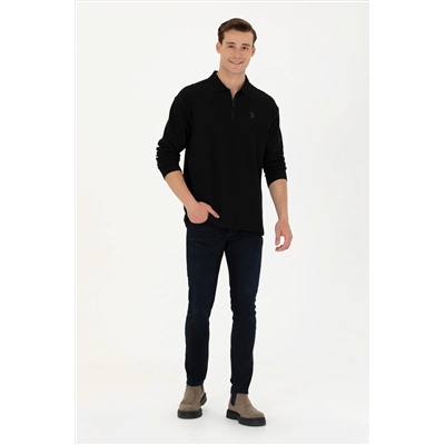 Erkek Siyah Polo Yaka Comfort Sweatshirt