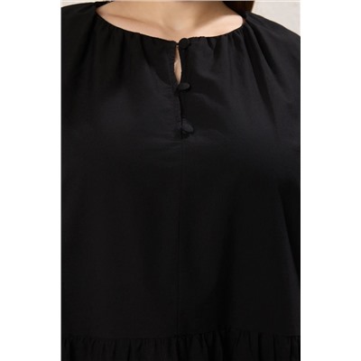 Siyah Düğmeli Poplin Dokuma Büyük Beden Elbise TBBSS25AH00161