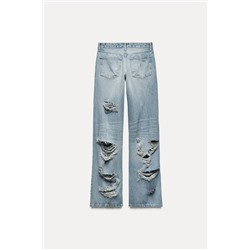 RIPPED MID-RISE WIDE-LEG TRF JEANS
