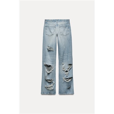 RIPPED MID-RISE WIDE-LEG TRF JEANS