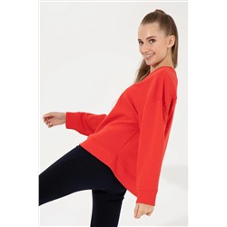 Kadın Kırmızı Bisiklet Yaka Basic Sweatshirt