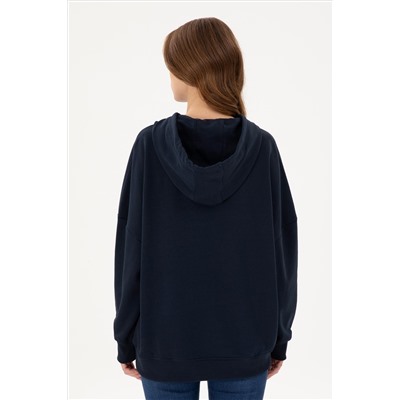 Kadın Lacivert Kapüşonlu Basic  Sweatshirt