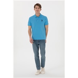 Erkek Slim Fit Polo Yaka Turkuaz Basic Tişört