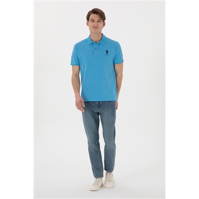 Erkek Slim Fit Polo Yaka Turkuaz Basic Tişört