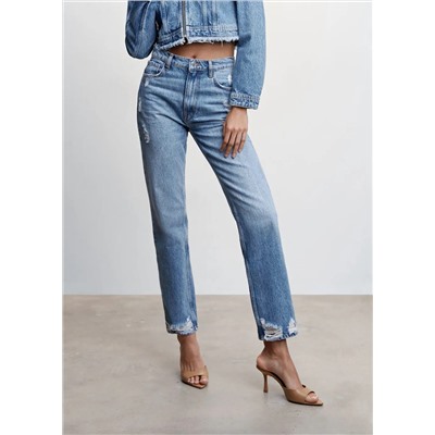 Jeans rectos tiro alto rotos -  Mujer | MANGO OUTLET España