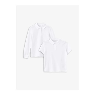 LC Waikiki, LCW Kids Buxe Beyazı Polo Yaka Basic Kız Çocuk Tişört 2'li