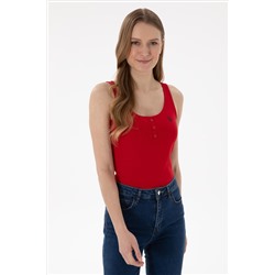 Kadın Kırmızı Kolsuz Bisiklet Yaka Basic Tişört